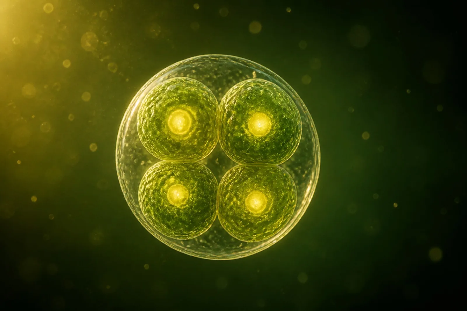 Illustrative close-up of green chlorella cells