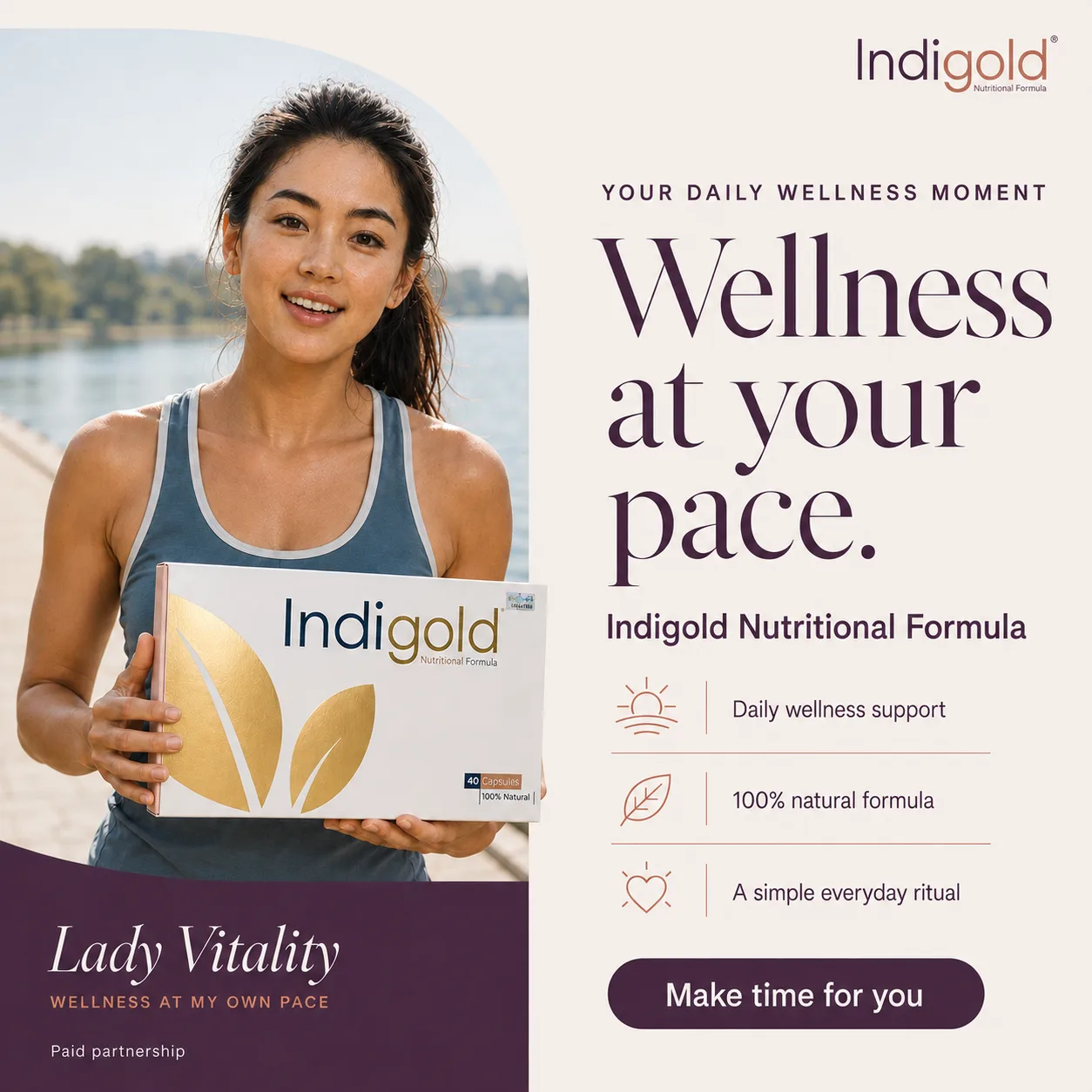 Lady Vitality by the water with Indigold, wellness at your pace